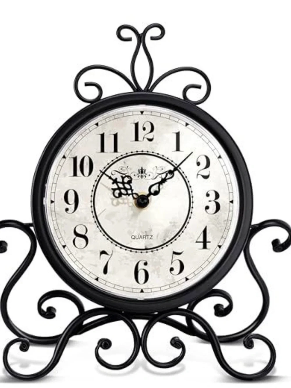 Amazon Black Ornate Metal Mantel Clock with White Dial